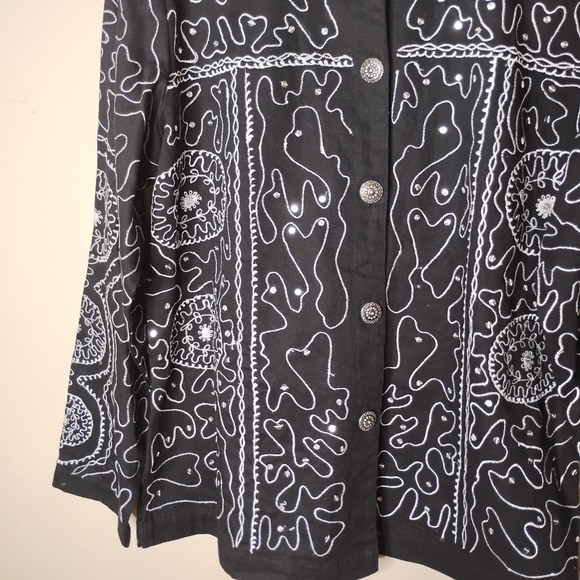 Choices Embroidered Jacket Black White Boho Artsy Casual Western Style - Picture 3 of 9